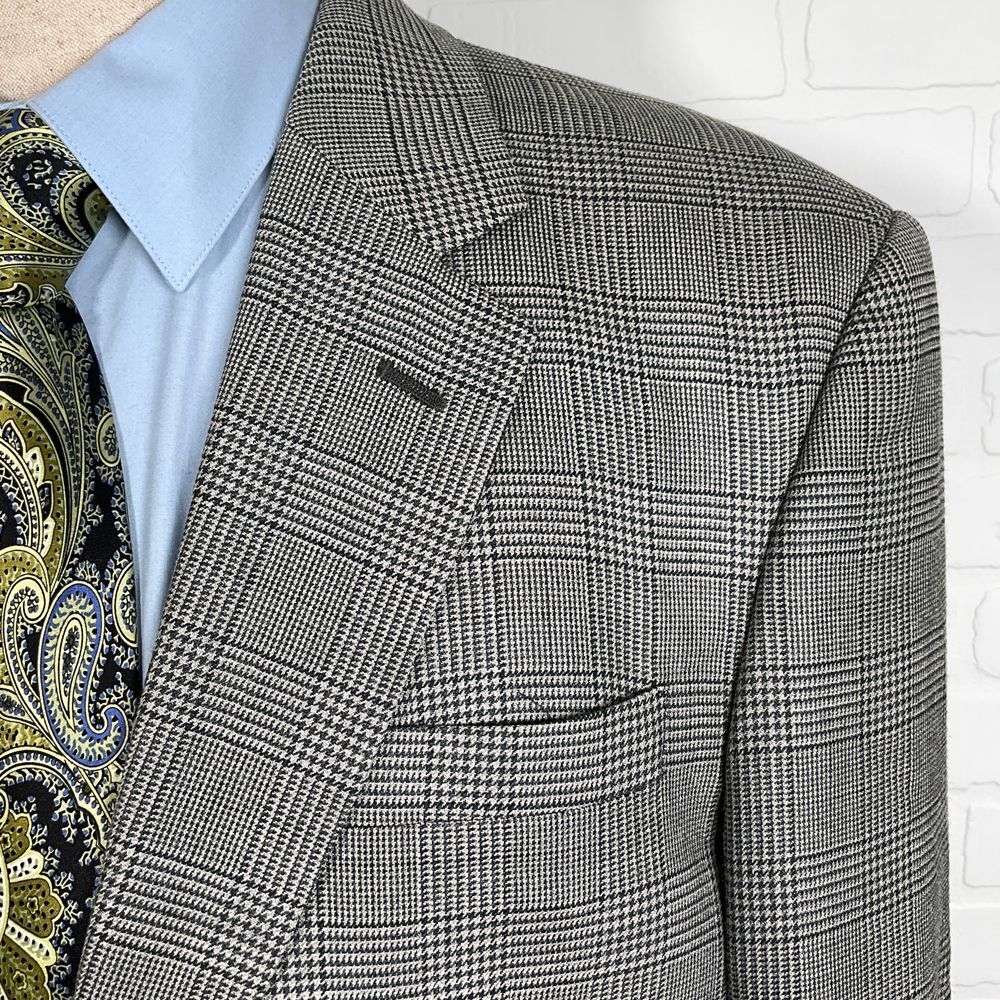 Jos A Bank Blazer Men 42L Black Gray Glen Plaid Houndstooth Check Silk Wool